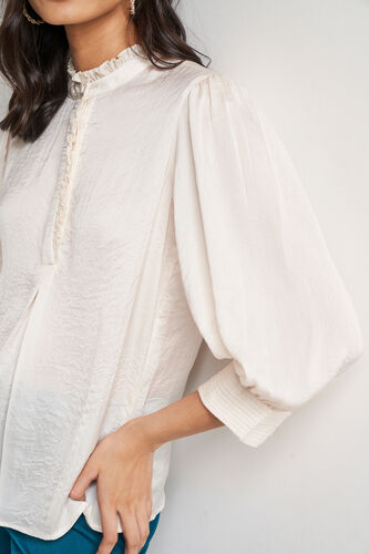 Cream Solid Curved Top, Cream, image 5